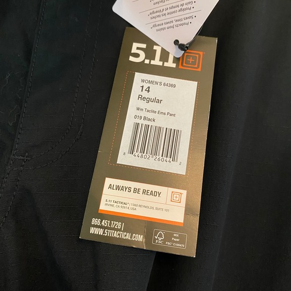 5.11 Tactical Women Taclite EMS‎ Pants Black Sz 14 Regular Large Relaxed Fit New - Picture 2 of 16